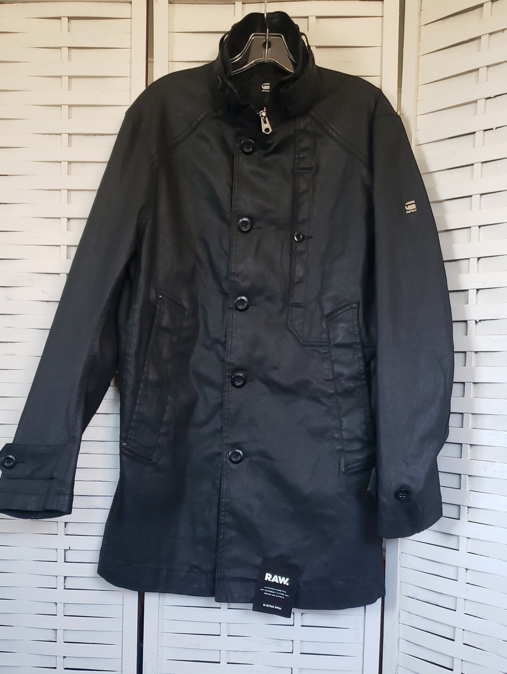 G-Star Raw Garber Men's Black Denim Coated Trench Coat with High Collar M - Picture 4 of 10